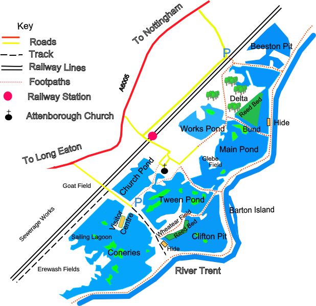 Map of Attenborough Nature reserve.
